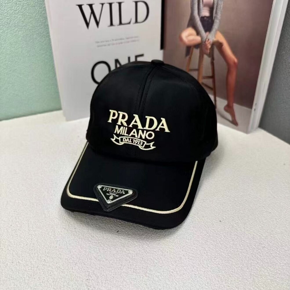 Prada Dual Logo Nylon Baseball Cap Black